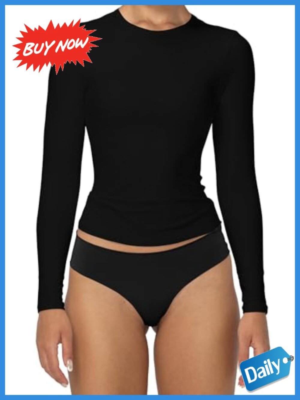 Women's Long Sleeve Slim Fit Crew Neck Double Lined Top